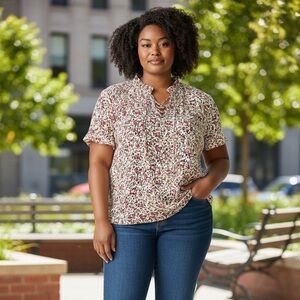 Lane Bryant Red and Black Floral Blouse